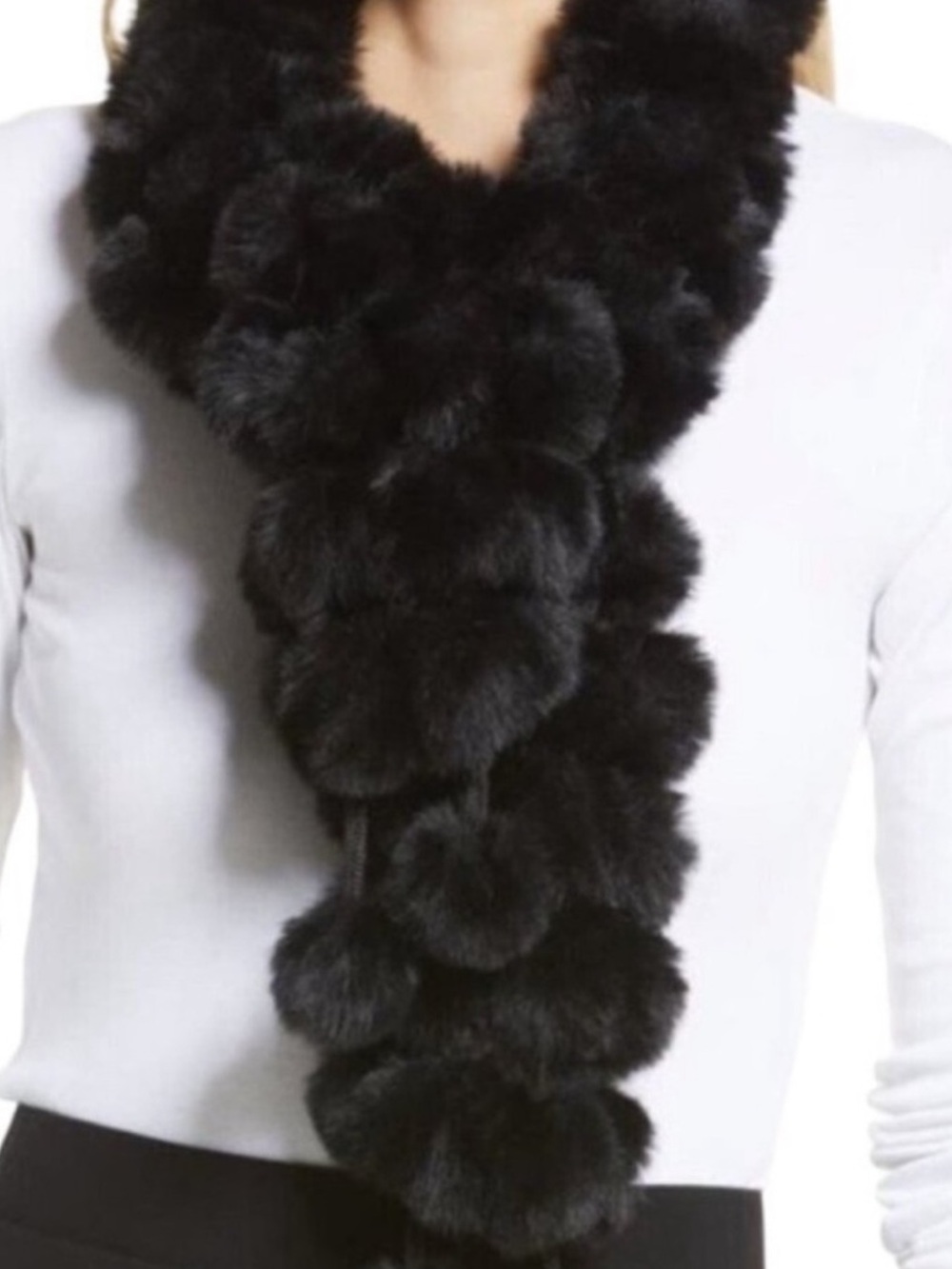 Adrienne Landau Blue-toned Black Rabbit Fur Pom Pom Scarf